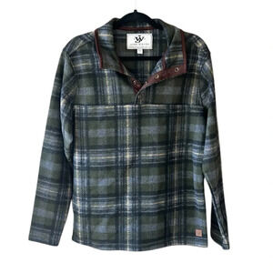 John Wayne Stock & Supply Men’s S Gray Green Plaid Snap Fleece Sweater